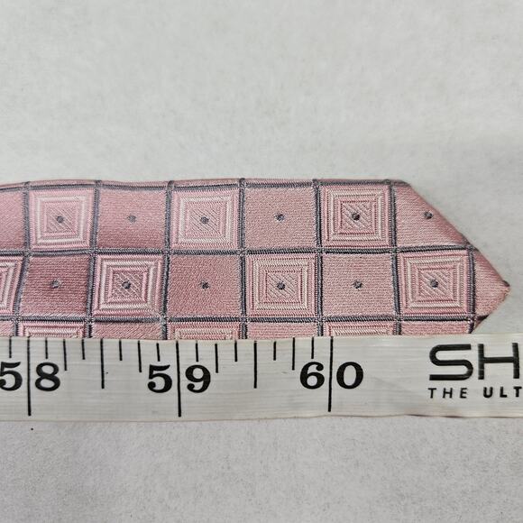Donald J. Trump Signature Collection Men Silk Tie Pink Geometric Squares Wedding - Picture 6 of 6